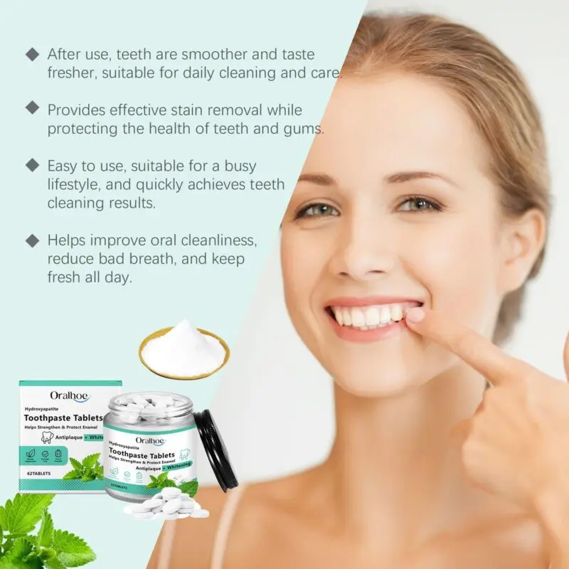 Oralhoe Mint Toothpaste Tablets: Whitening, Fresh Breath, Chewable & Portable - Image 3