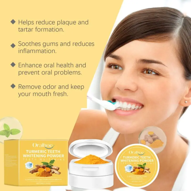 Oralhoe Turmeric Tooth Powder for Stain Removal, Teeth Whitening & Sensitivity Relief - Image 3