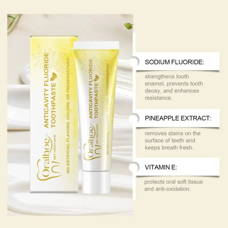 Oralhoe Pineapple Toothpaste - Mild Fruit Flavor, Daily Whitening & Oral Care - Image 2