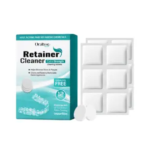 Here’s a unique alt text optimized for a featured product image: **"Oralhoe Denture Retainer Cleaner Tablets - Tartar & Stain Removal, Fresh Breath with foaming tablets for minty freshness"** * ✅ **Includes full product name** * ✅ **Long-tail keywords**: "foaming tablets" + "minty freshness" (from product benefits) * ✅ **Specific feature**: Highlights the foaming action and freshness * ✅