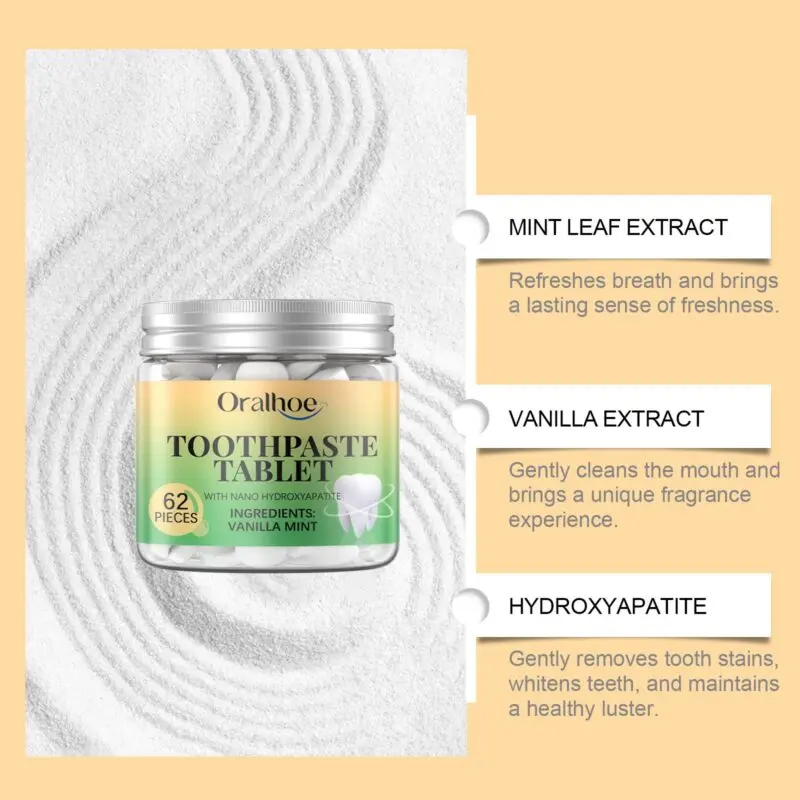 Oralhoe Vanilla Mint Toothpaste Tablets - Stain Removal & Fresh Breath - Image 4