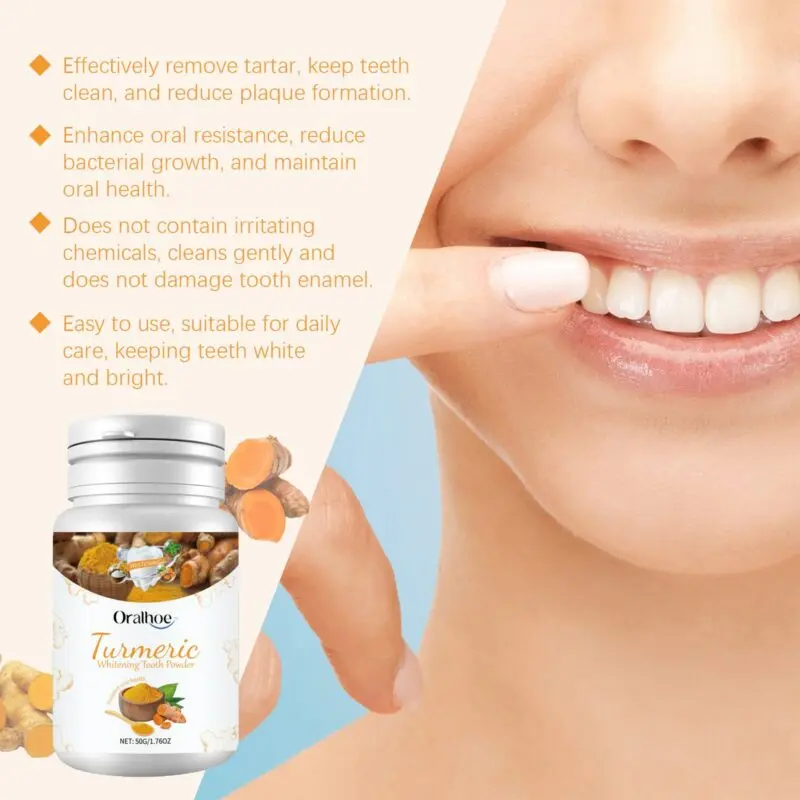 Oralhoe Turmeric Tooth Powder: Yellow Stain & Odor Removal, Clean Smile - Image 3
