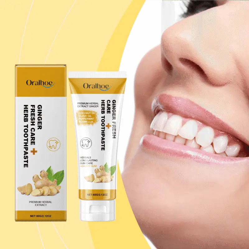Oralhoe Natural Ginger Toothpaste for gum care, stain removal, enamel protection, and fresh breath