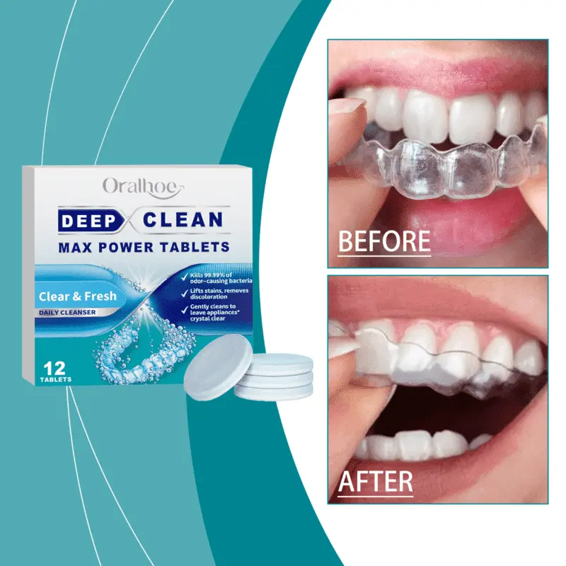 Oralhoe effervescent cleaning tablets for braces, removes stains & odors