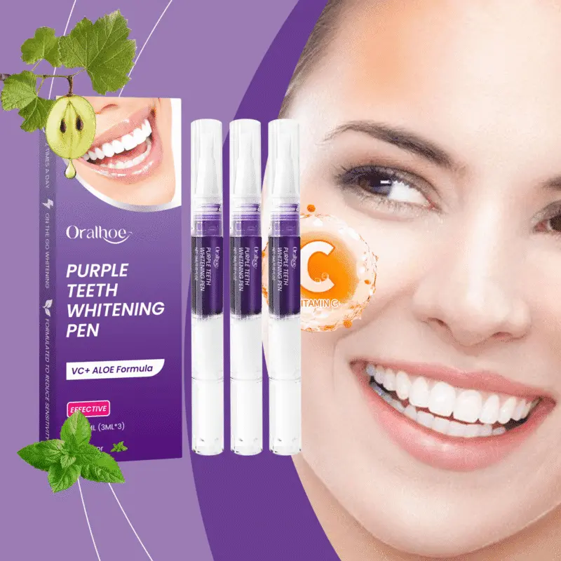 Oralhoe Purple Teeth Whitening Pen gently removes smoke and tea stains for fresh breath and brighter teeth