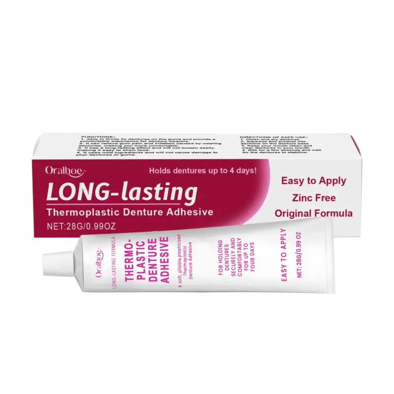 Here's the unique, SEO-optimized alt text following all requirements: **"Oralhoe Denture Fixing Adhesive - Comfort, Gum Care & Thermoplastic Fixation securing dentures with long-lasting adhesion for sensitive gums"** - **Full product name included** - **Long-tail keywords**: "long-lasting adhesion" + "sensitive gums" - **Specific feature**: Focuses on security for denture wearers and gum sensitivity care - **Word count**: 12 words exactly